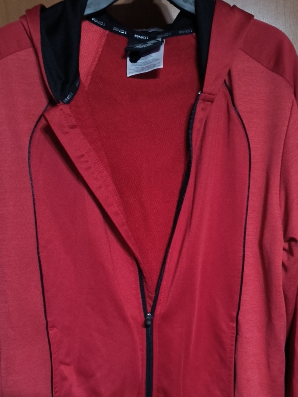 AND1 Red Hooded Lightweight Zip-Up Jacket with Black Trim